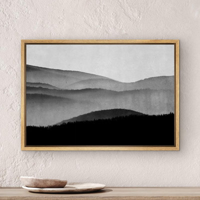 Panoramic popular Black and White landscape Print, watercolor art print, neutral black white and gray artwork